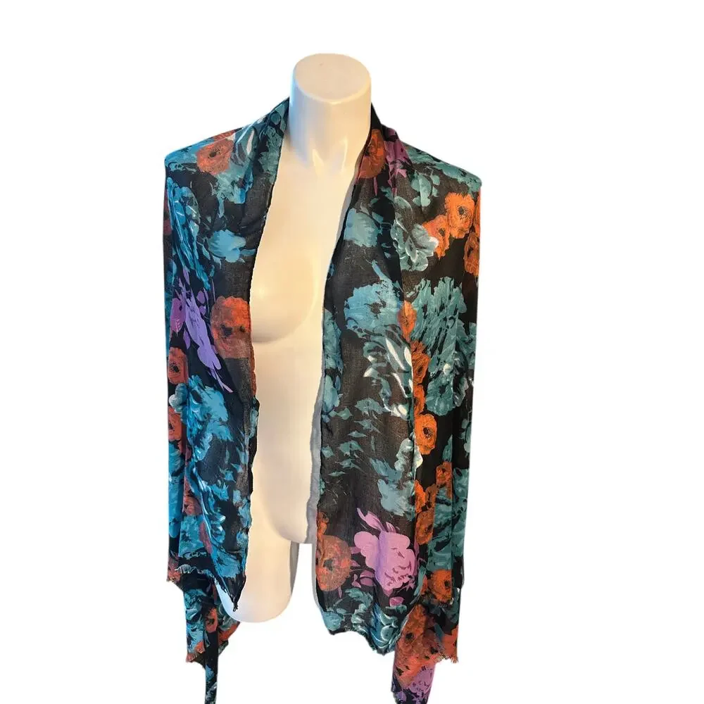 Teal & Orange Floral Lightweight Scarf Boho Romantic Wrap